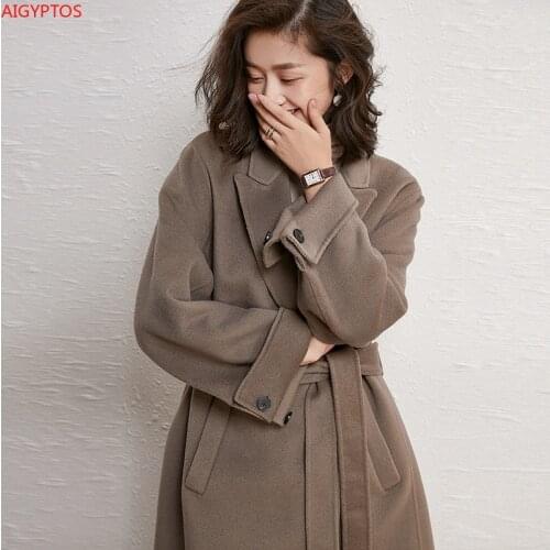 AIGYPTOS 2020 autumn and winter new loose lace double-sided mid-length wool coat woolen coat women korean women clothing