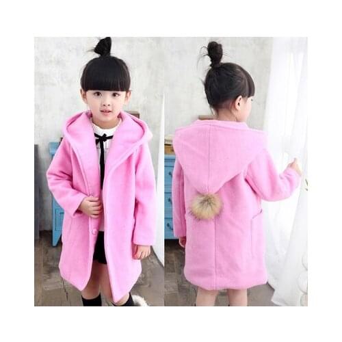 2021 Winter Childrens Clothes Girls Wools Fashion Solid Long Section Hooded Cardigan Girl Trench Coats For Girls Kids Blends