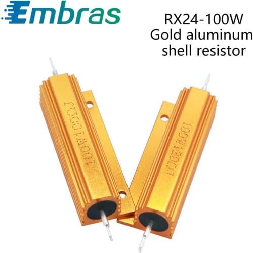 Gold aluminum shell high power resistor RX24-100W 1 2 3 5 10 20 50 100 220 680 800R Euro 100K 10K 1K 1Pcs