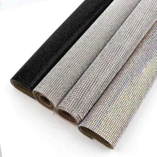 1Pc 40*24cm SS6/SS8 White/Black/White AB Hotfix Pointback Rhinestone Mesh Trim ABS Plastic For DIY Wedding Dress Jewelry