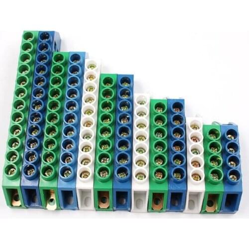 1Pc Green Blue White Screw Terminal Bridge Electrical Distribution Neutral Wiring Block Connector 4 5 6 7 8 10 12 Pins Positions