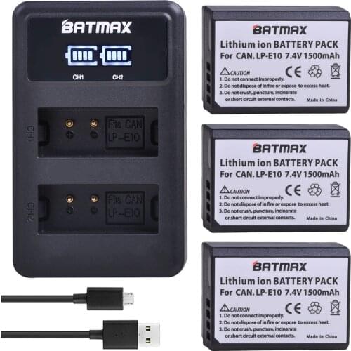 3Pcs 1500mAh LP-E10 LP E10 LPE10 Battery + LED USB Dual Charger for Canon EOS 1100D 1200D 1300D Kiss X50 X70 X80 Rebel T3 T5 T6