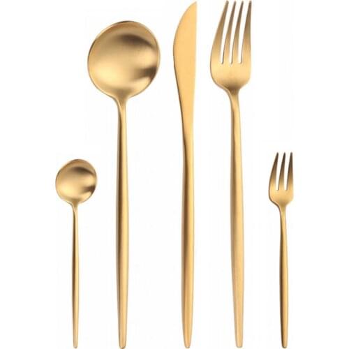 5Pcs Gold Matte Cutlery Set 304 Stainless Steel Dinnerware Sets Tableware Butter Knife Salad Fork Teaspoon Set Kitchen Flatware