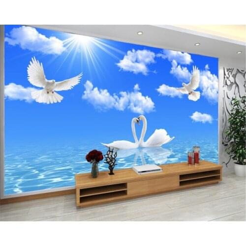 Beibehang wall murals for living room Blue sky and White Swan pigeon clouds scenery TV background wall wallpaper for walls 3 d