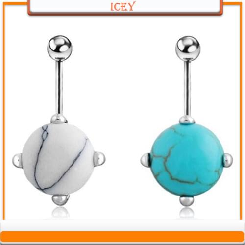 1pc Simple puncture Navel button medical steel thick needle natural pine stone navel nail belly dance accessories