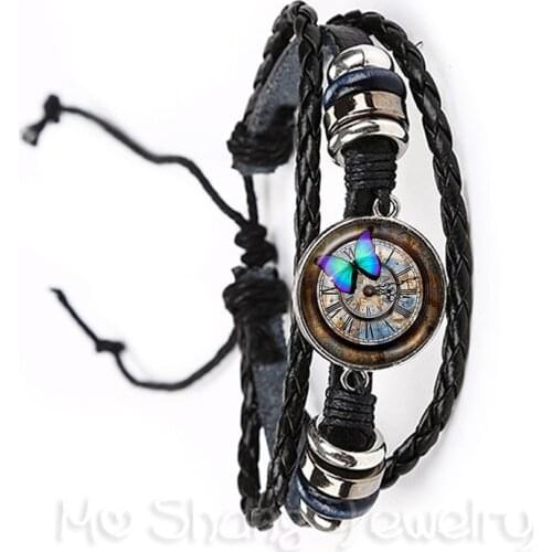 Old World Sailing Compass Bracelet Nautical Ocean Sea Ship Jewelry Vintage Charm Design Black/Brown Weave Leather Bangle Gift