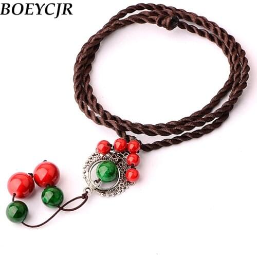BOEYCJR Ethnic Style Natural Stone Long Necklace Chain Handmade Vintage Pendant Necklaces for Women Jewelry Gift
