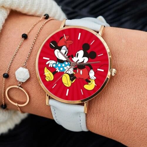 New 2 Little Mouse Watches Women Quartz Wristwatches White Leather Watchbands Fashion Cartoon Timer Girl Gifts