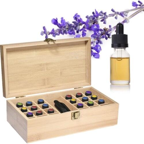 Essential Oil Storage Box Wooden Hold 24 Bottles 5ml 10ml 15ml + 1 Large Slot For 118ml 60ml 1-4 Oz Ounce Essential Oil Case