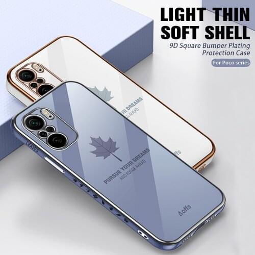 For Xiaomi POCO M3 Pro 5G Soft TPU plating Maple leaf Square Slim protective Back Cover Case For Xiaomi POCO F3 x3 GT Shell