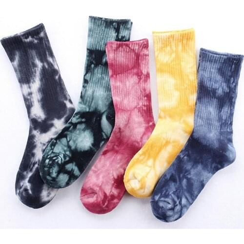 Breathable Cotton Socks for Women Men Tie-Dyed Middle Tube Socks Underwear Unisex Anti Sweat Elastic Cotton Crew Socks Hosiery