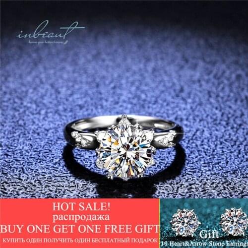 Inbeaut Classic 6 Claws 925 Sterling Silver Excellent Cut Pass Diamond Test 2 ct D Color Moissanite Wedding Ring Women Jewelry