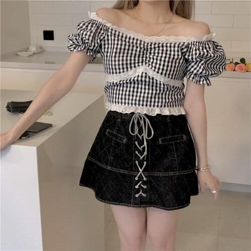 Lace Small Shirt Womens 2021 Summer New One-line Collar Is Thin and Western French Blouse