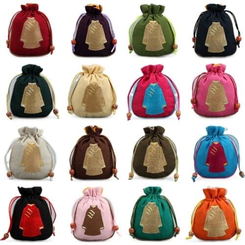 Round edge cloth linen Lace Beam draw embroidery clothes bag Retro jewelry pouch Gift bags