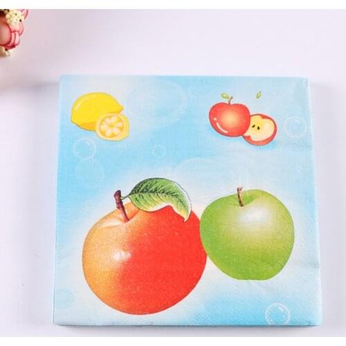 Cute kid paper napkins tissue printed green red apple pattern decoupage wedding birthday party festive cafe placemats decorative