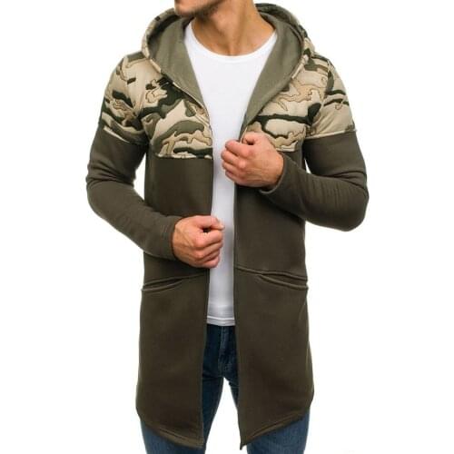 Tide Men Camouflage Hooded Jacket Open Stitch Trench Coat Cardigan Long Sleeve Outwear