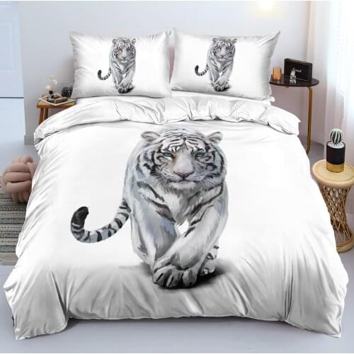 3D White Duvet Covers Sets Quilt Cover Pillow Covers Full King Queen Double Full Twin Size Animal Custom Design Tiger Beddings