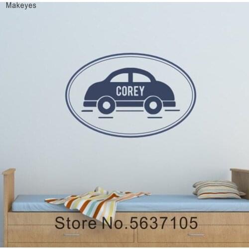 Makeyes Custom Name Wall Sticker Little Car Wall Decals Boys Bedroom Cute Decor Wall Decor Personalized Names Vinyl Sticker Q137