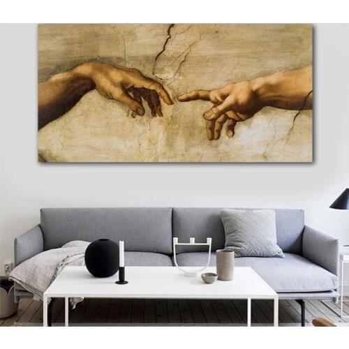 Wall Art Pictures Hand To Hand The Creation of Adam By Michelangelo Canvas Paintings Famous Posters and Prints for Living Room