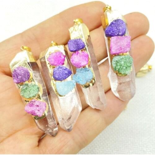 Natural GemStone Quartz Crystal Stone Raw Selenite Stick Wand Pendant For DIY Jewelry Making Meditation Reiki Balancing 4Pcs