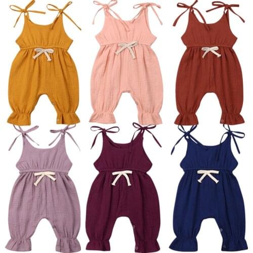 Solid Infant Baby Girl Strap Romper Jumpsuit Harem Trousers Summer Clothes Outfits