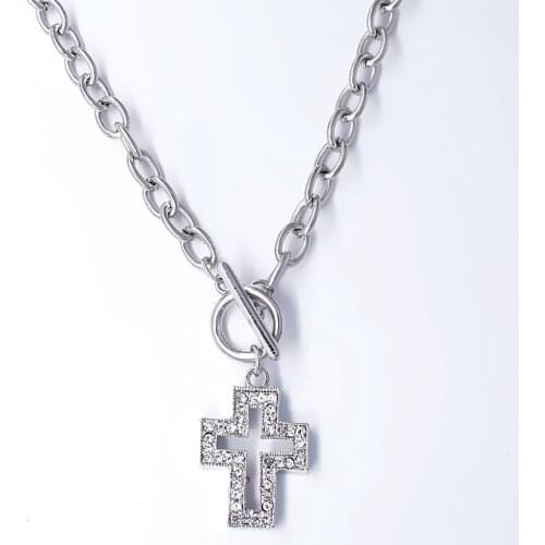 Delicate rhinestone crystal hollow cross pendant necklace simple OT buckle female lucky necklace customizable wholesale
