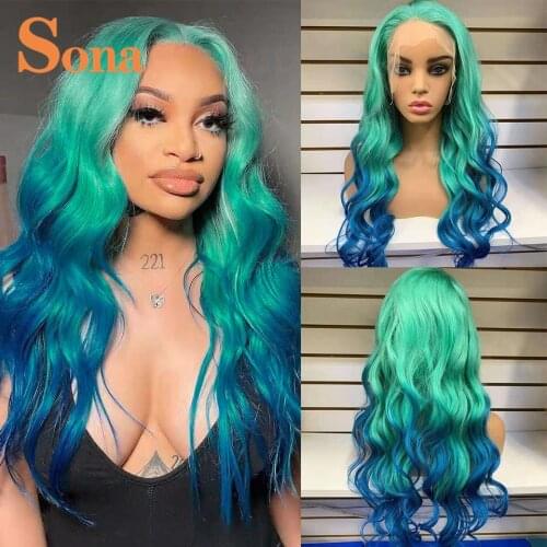 Blonde Lace Frontal Wigs Body Wavy 13X4 Lace Front Wig 2 Tones Colored Ombre Green Orange Ginger Human Hair Wigs For Women