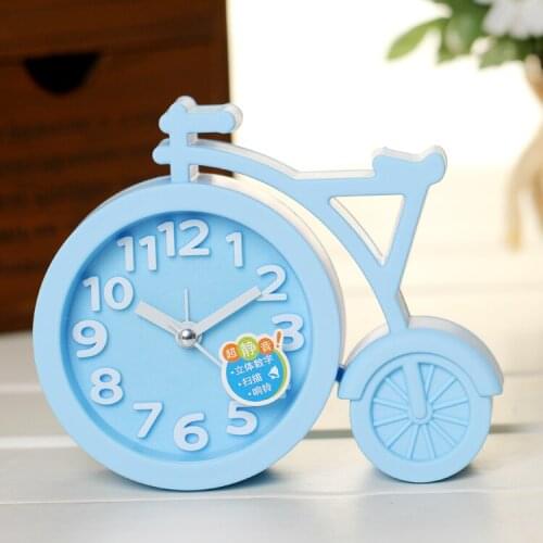Simple fashion candy color creative children students mute alarm clock bedside wake up cartoon bicycle small alarm clock