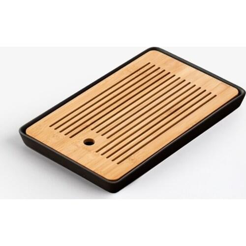 Simple Luxury Tea Tray Japanese Rectangle Water Storage Drainage Tea Tray Black Ceramic Bandeja Redonda Tea Set Tools DI50CP