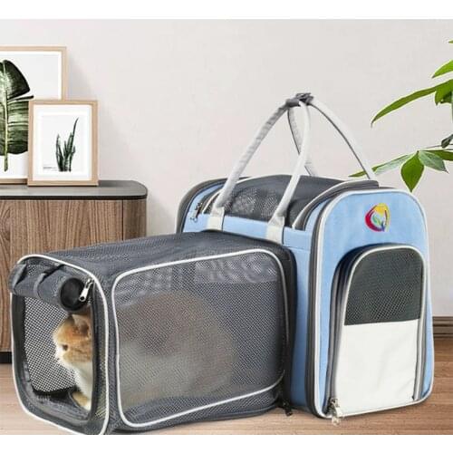 Cat Carrying Backpack Oxford Cloth Pet Carrier Bag Breathable Mesh Expandable Backpack Puppy Portable Collapsible Travel Pet Bag