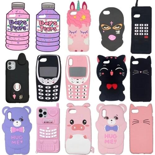 3D Cartoon Cat Pig Pill water bottle Fashionable Soft Silicone Phone Case For iPhone 12 11 Pro Max X XR XS Max SE 2020 7 8 Plus