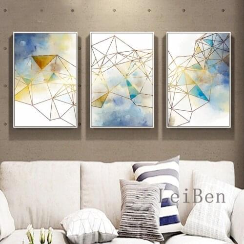 Gradient Ink Blue Poster Metal Line Pattern Advanced Features Painting Wall Art Home Decor Painting Canvas Prints Poster Modern