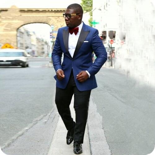 Navy Blue Costume Homme Men Wedding Suits Black Peaked Lapel Slim Fit Groom Tuxedo 2Piece Tailored Best Man Blazer Jacket Pants