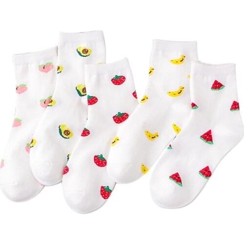 Funny and cute Harajuku socks cartoon fruit embroidery peach strawberry watermelon banana pattern Korea Harajuku funny Meias