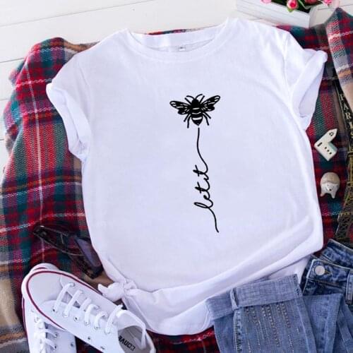 Let It Bee Funny T Shirt Women Cotton Harajuku Tshirt Women Shrot Sleeve Loose Camiseta Mujer Casual Tee Shirt Femme T-shirt