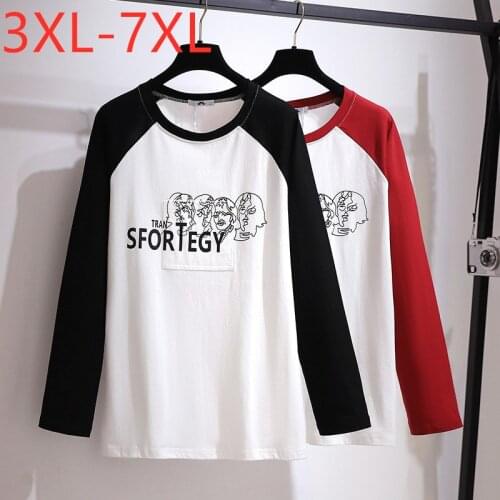 New 2021 Ladies Spring Autumn Plus Size Tops For Women Large Long Sleeve Loose White Print Cotton T-shirt 3XL 4XL 5XL 6XL 7XL