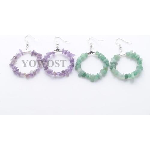 10Pairs Natural Chips Stone Earring for Lady Gift Jewelry Round Hook Hoop Hanging Earrings Piercing Fluorite Red Coral QBR340