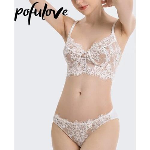 Women Sexy Lace Lingerie Ultra-thin Transparent Bra Set Underwire Push Up Bras Black White Underwear Panty Sets Female Bralette