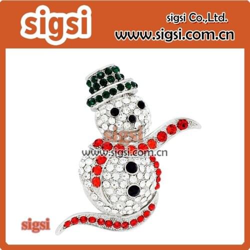 Winter scarf Snowmen Red Black Pave Crystal Holiday Brooch Christmas Pin Silver Plated breastpin jewelry
