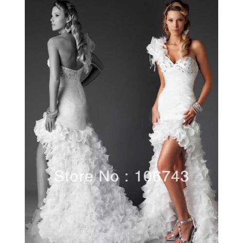 2016 Time-limited Gown free Shipping New Style Best Seiier Sexy Custom Size Flowers One Shoulder Above Knee,mini Wedding Dress