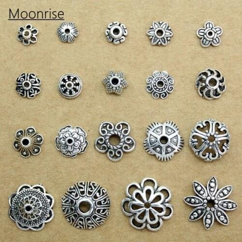 30Pcs Antique Silver Plated Flower Bead Caps Metal Spacers for Jewelry Making Bracelet Accessories Findings DIY HK104