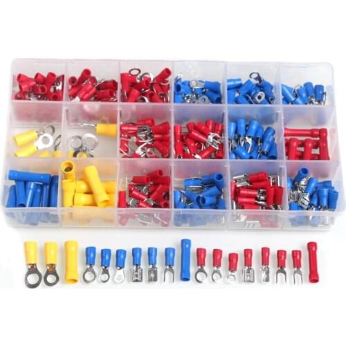 300PC Insulated Electrical Wire Cable Terminator Kit Spade Fork Ring Butt Crimp Cold-Pressure Terminal Connector Assortment Kit