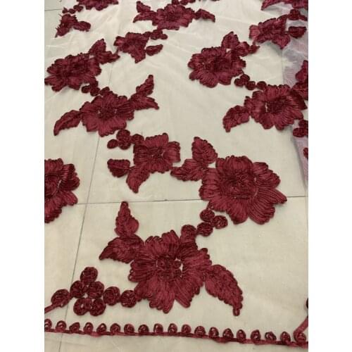 5yards/bag s001 dark wine red ribbon embroidery beige tulle mesh lace fabric for sawing bridal wedding dress/ ball gown