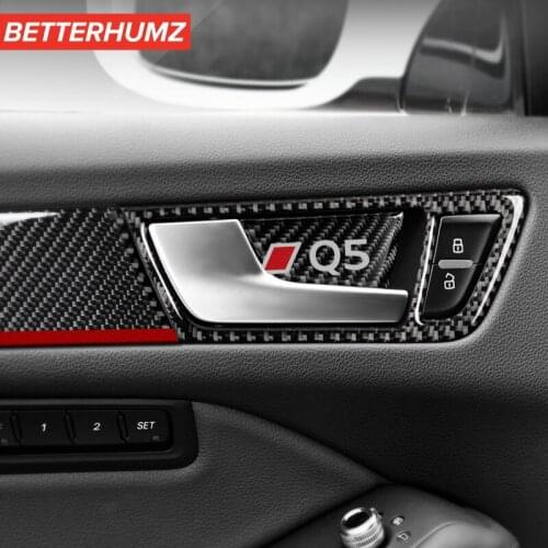 Car accessories Interior Carbon Fiber Car Door Handle Trim Covers Door Bowl Panel Stickers decals For Audi Q5 SQ5 Car Styling
