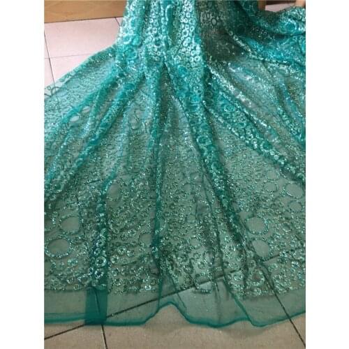 Green color glitter gold side glued print glitter lace fabric for sawing / evening dress/stage decoration JRB-72612