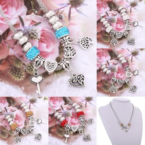 Love heart key & Tree Necklace Jewelry 6 Colors Lobster Buckle Snake Chain Necklace Beaded Sweater chain Fit Jewelry