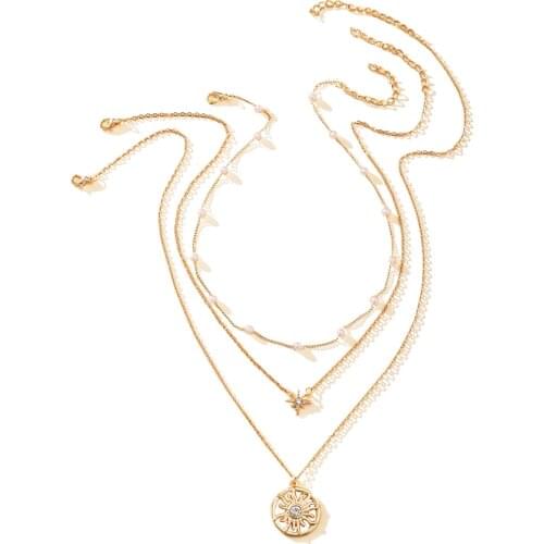 3pcs Multi Layer Choker necklace for women Fashion Ladies Coin Pearl Pendant Necklace Gold Collar Clavicle Chain Jewelry Gift