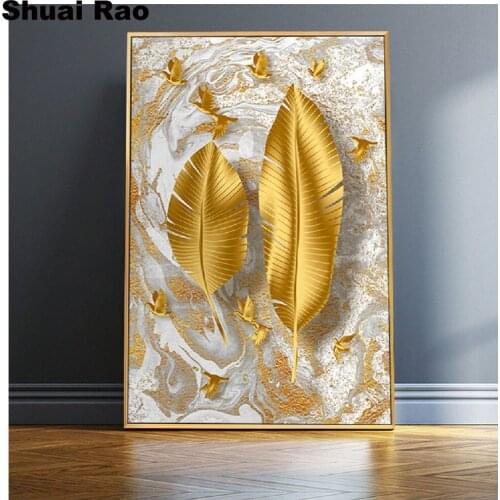 Home decor diamond painting cross stitch Golden Leaf diamond embroidery full square round drill diamond mosaic rhinestone ART