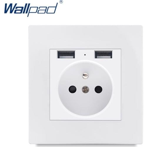 2 USB EU French Socket Wallpad Luxury White Wall Power Electrical Outlet Sockets PC Panel 5V 3.1A