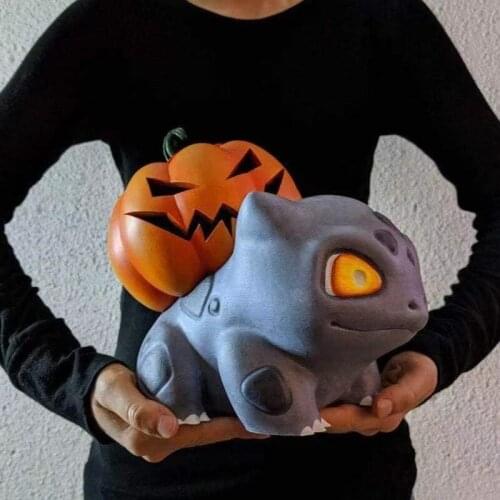 Halloween Cartoon Wonderful Frog Seed Pet Back Pumpkin Lamp with Light Garden Decoration Resin Crafts Halloween Decoration